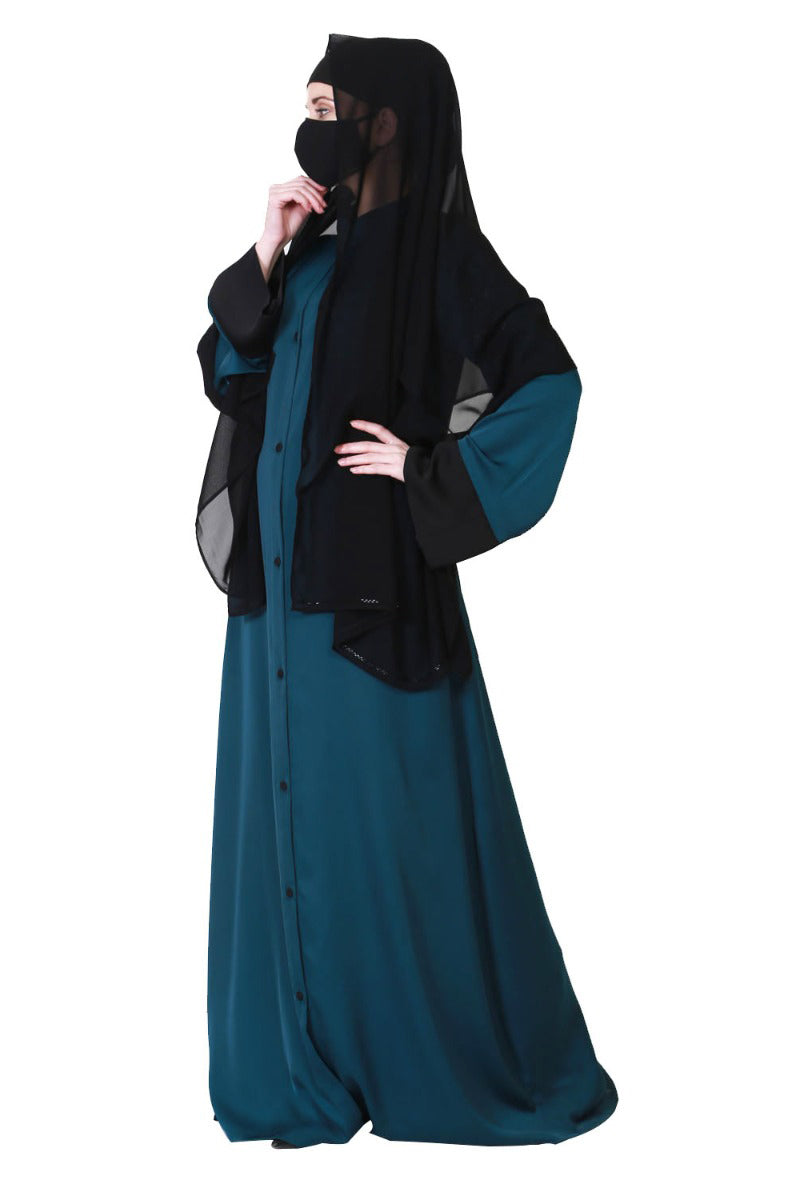 Front Open Abaya Like Dress With Handwork On Sleeves.