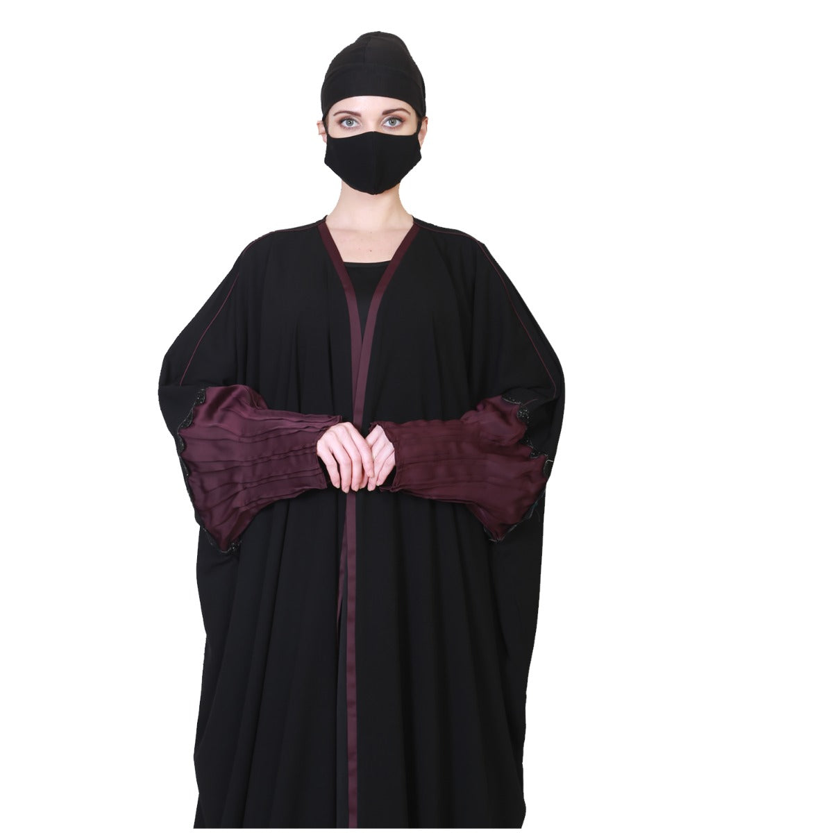 Three Pieces Set Of An Inner Abaya and a Dual Color Kaftan and a Matching Hijab.
