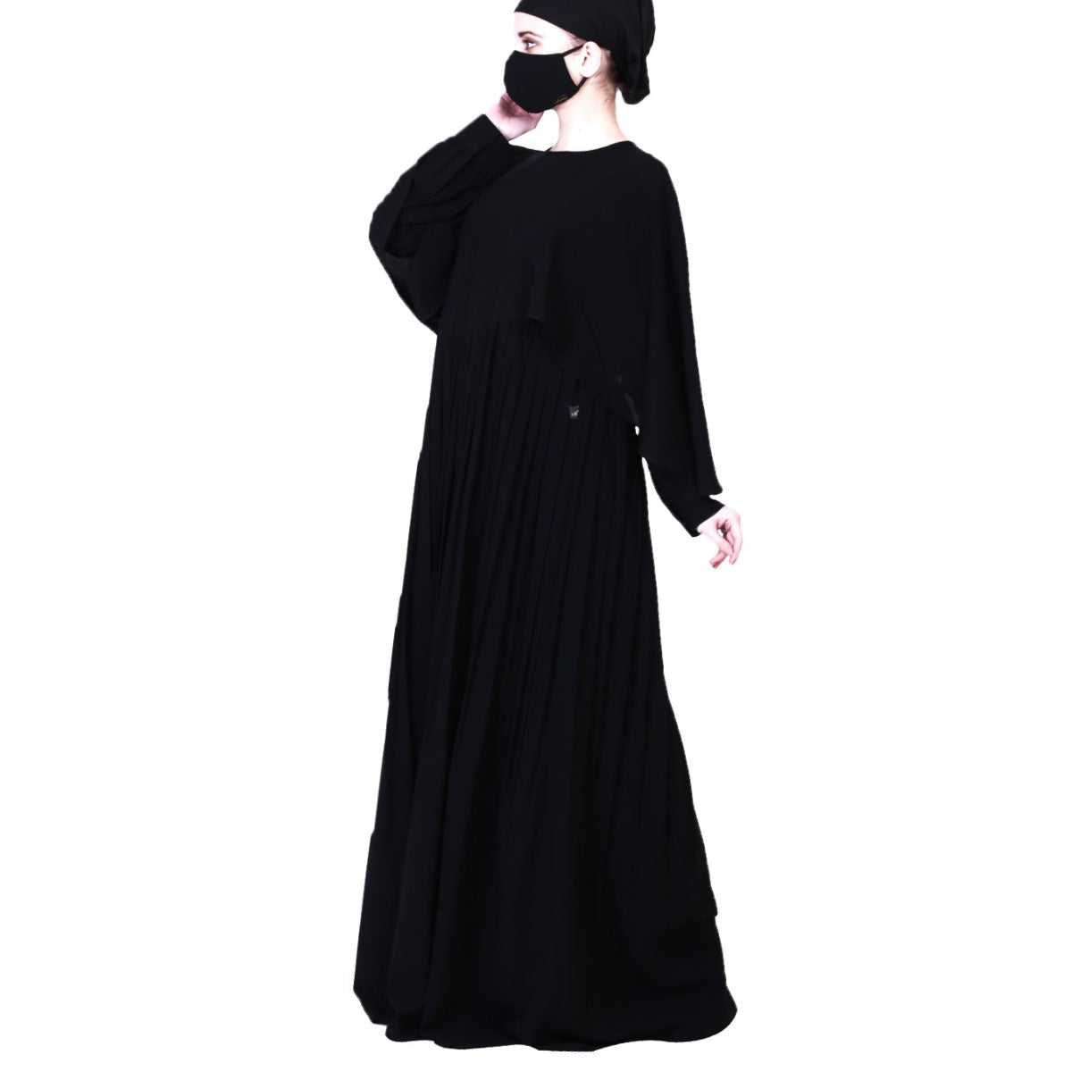 Elegant Dress With Metallic Belt And A Matching Hijab.