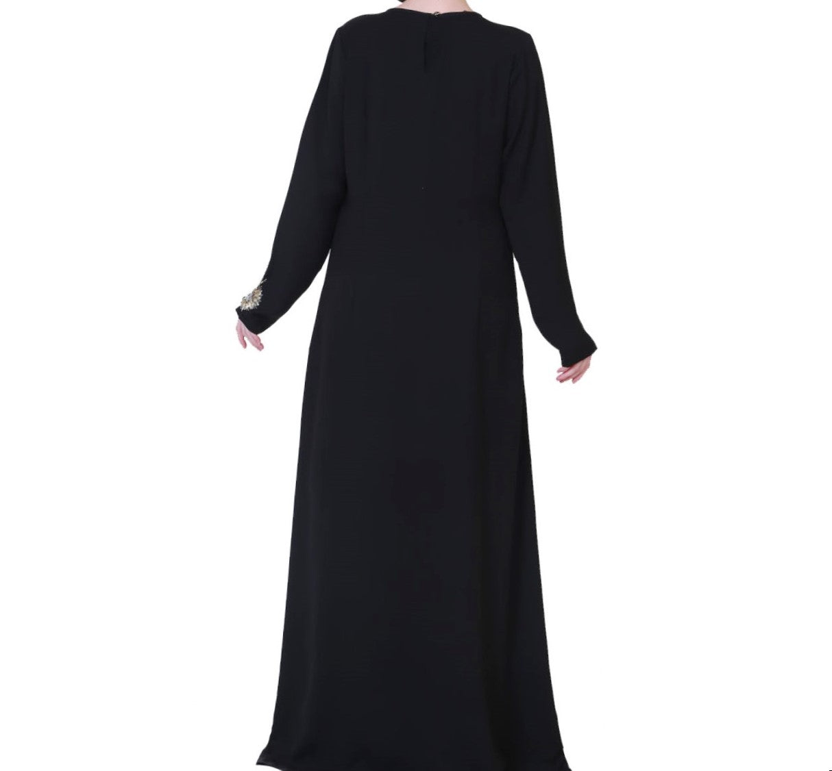 A Line Abaya Like Dress With Handwork On Bodice And Sleeves.