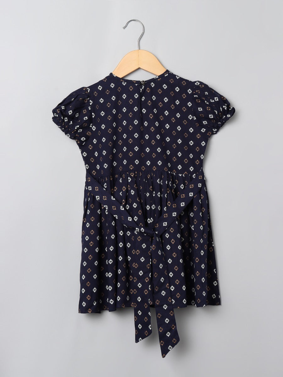 Printed Frock In Rayon Fabric With Elasticated Sleeves