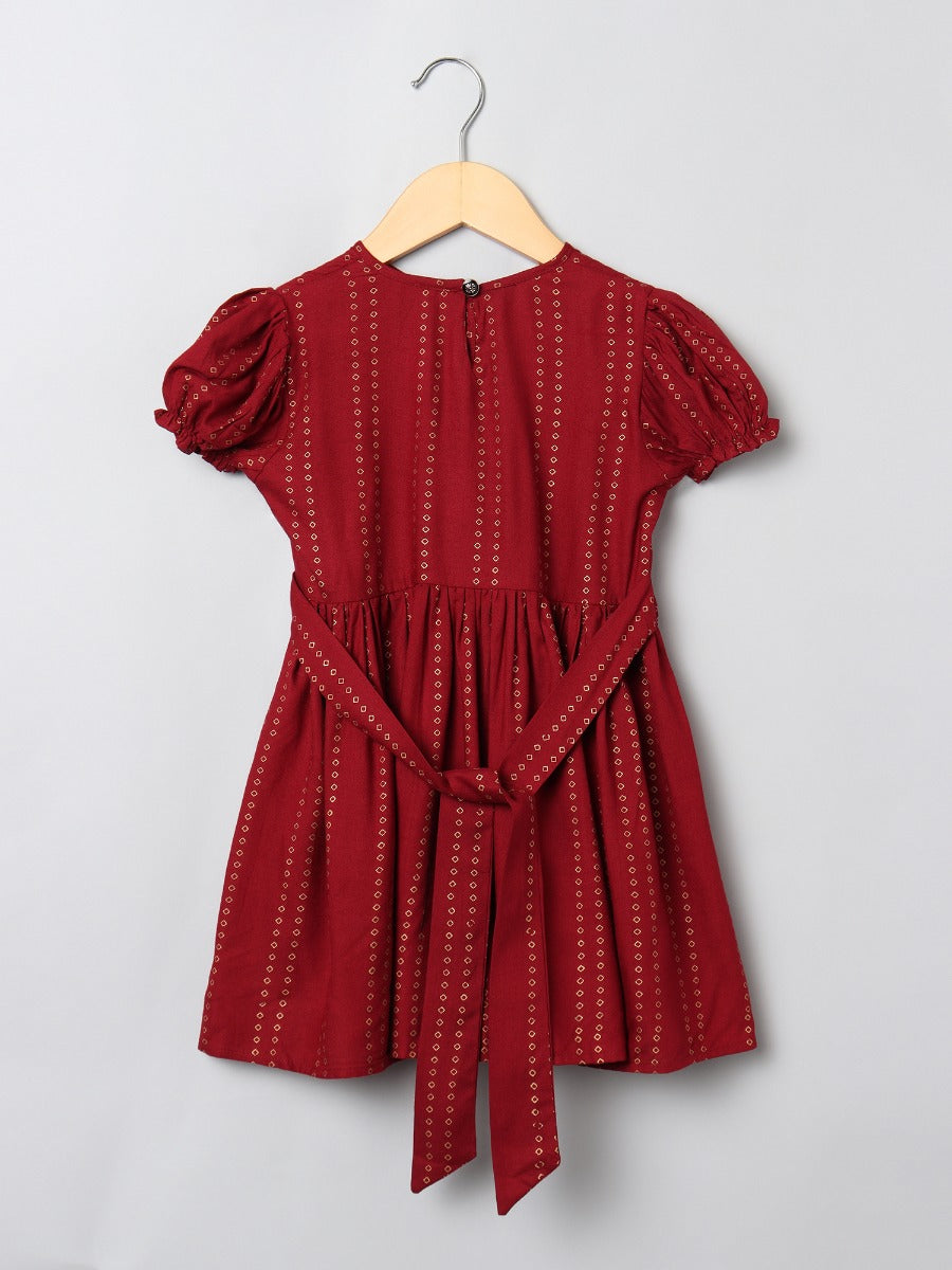 Printed Frock In Rayon Fabric With Elasticated Sleeves