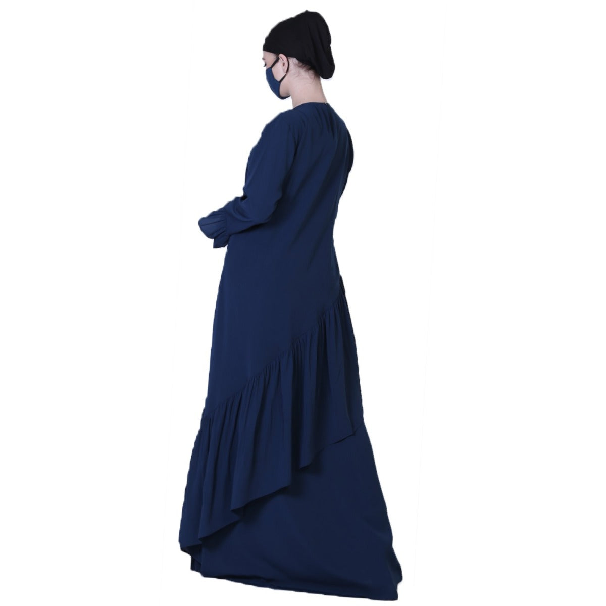 Pretty Dress With Frills, Bell Sleeves, Belt And A Stole Hijab