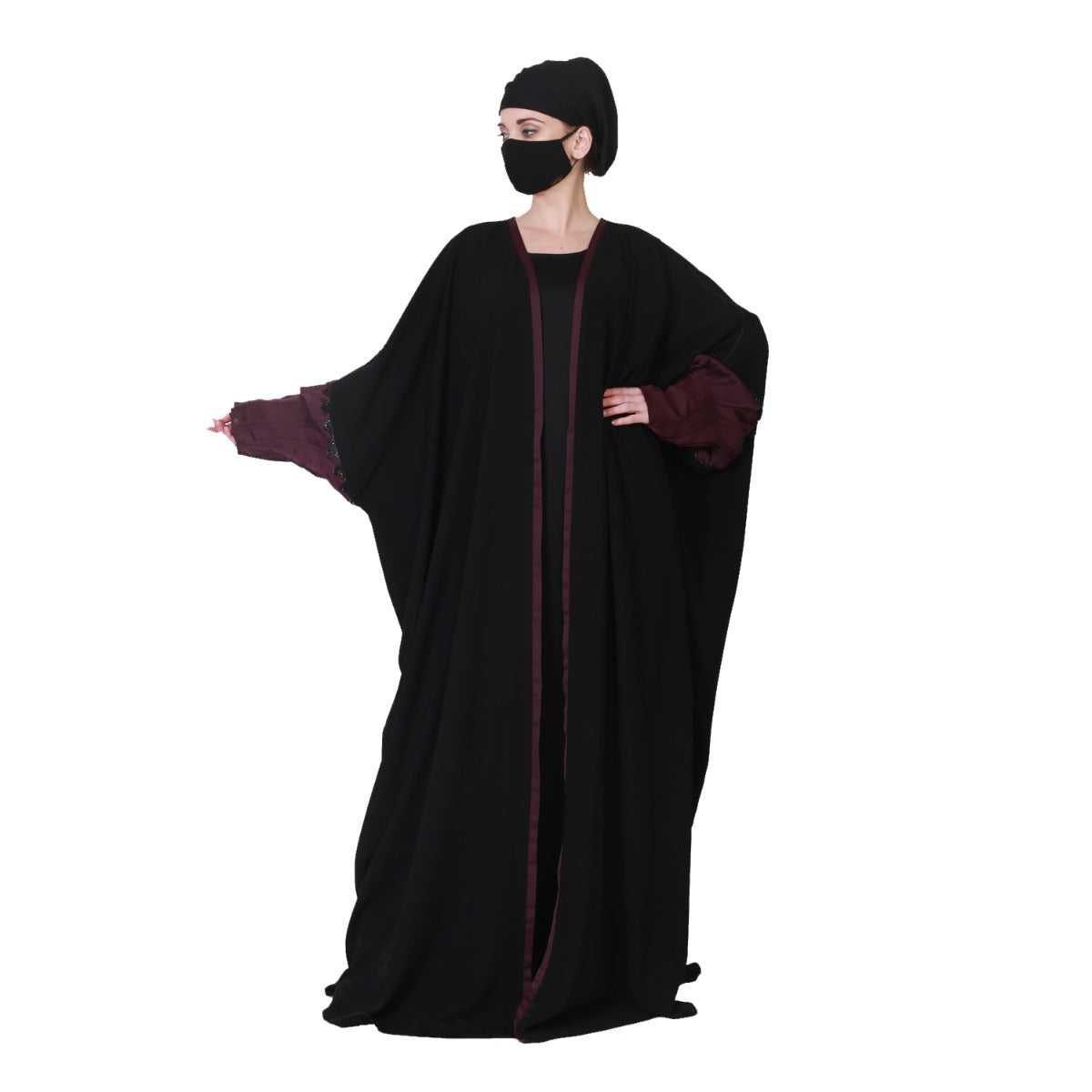 Three Pieces Set Of An Inner Abaya and a Dual Color Kaftan and a Matching Hijab.