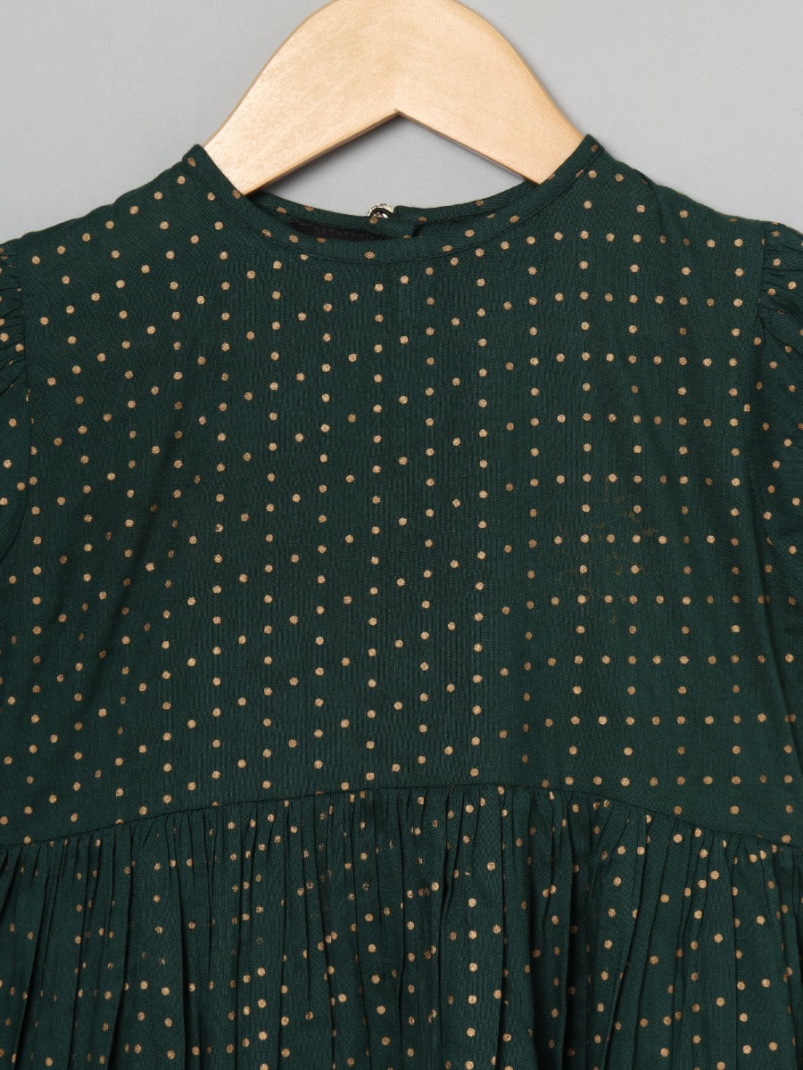 Printed Frock In Rayon Fabric With Elasticated Sleeves