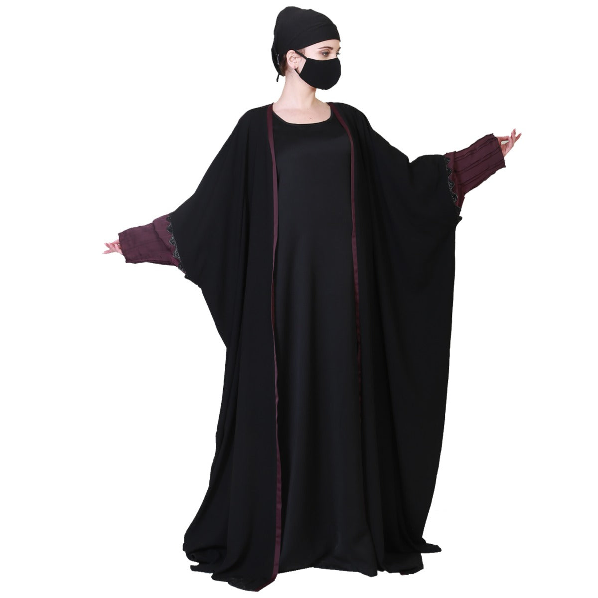 Three Pieces Set Of An Inner Abaya and a Dual Color Kaftan and a Matching Hijab.