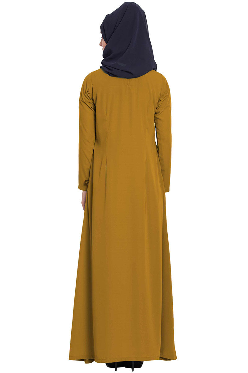 A Line Abaya | Simple Abaya with Side Pockets-Golden Brown