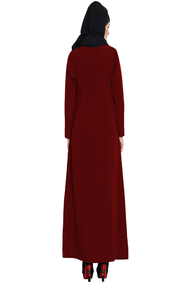 A Line Abaya | Simple Abaya with Side Pockets-Maroon