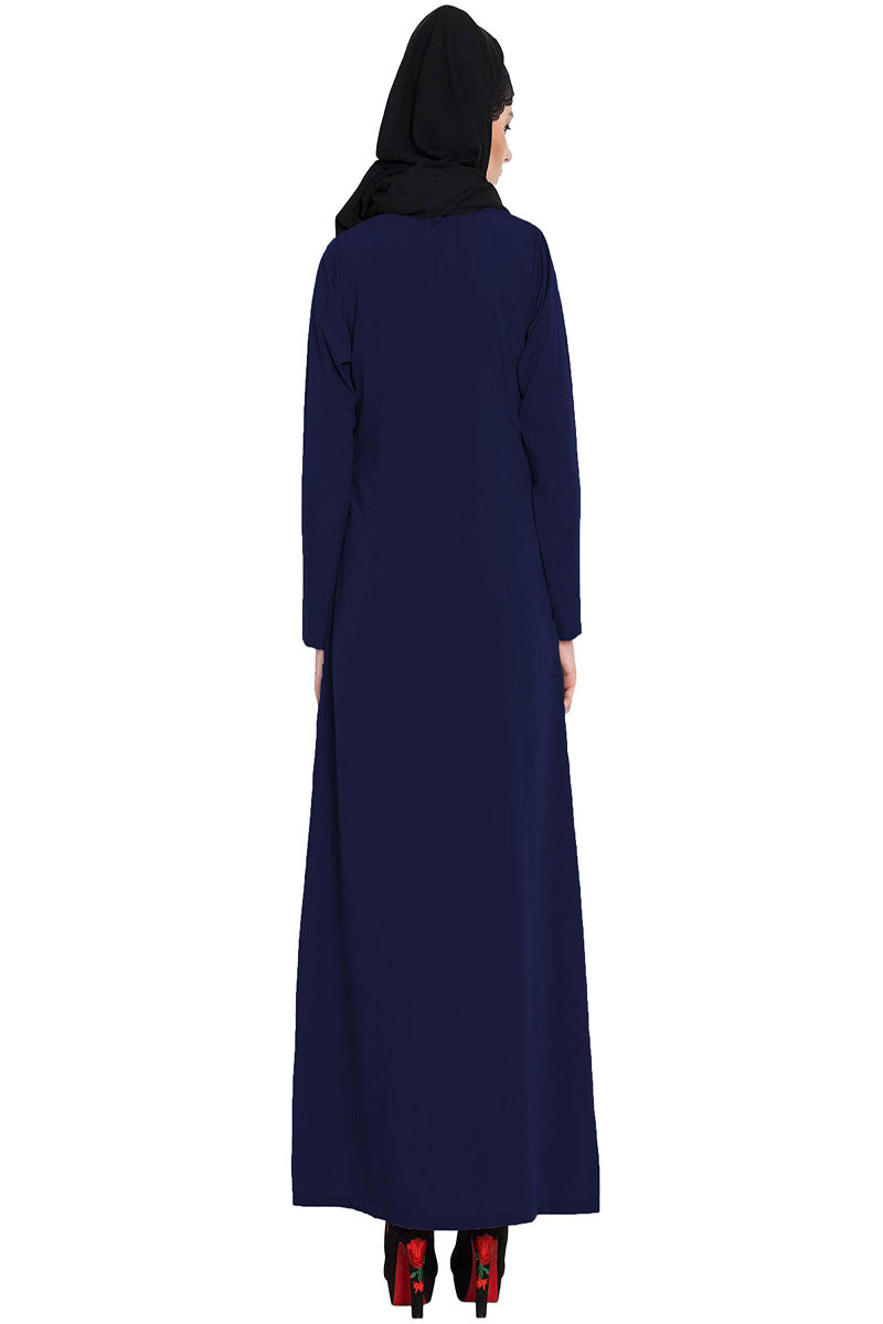 A Line Abaya | Simple Abaya with Side Pockets-Navy Blue