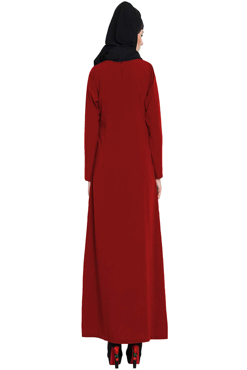 A Line Abaya | Simple Abaya with Side Pockets-Red
