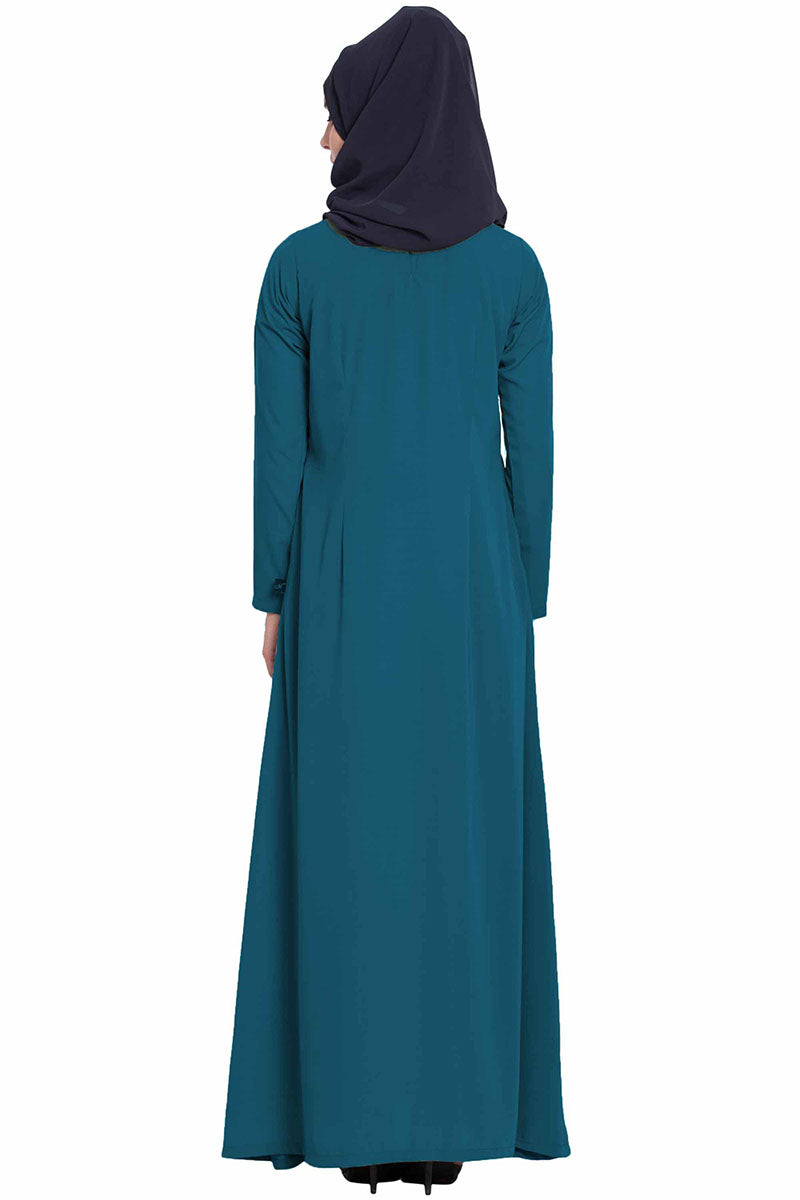 A Line Abaya | Simple Abaya with Side Pockets-Teal