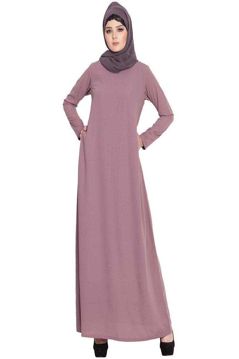 Simple Abaya | Colourful Abaya With Side Pockets-Puce Pink