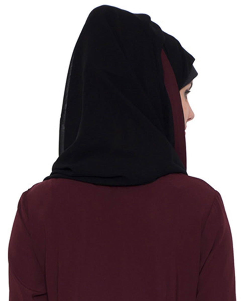 Black Georgette Hijab With Wine Color Border