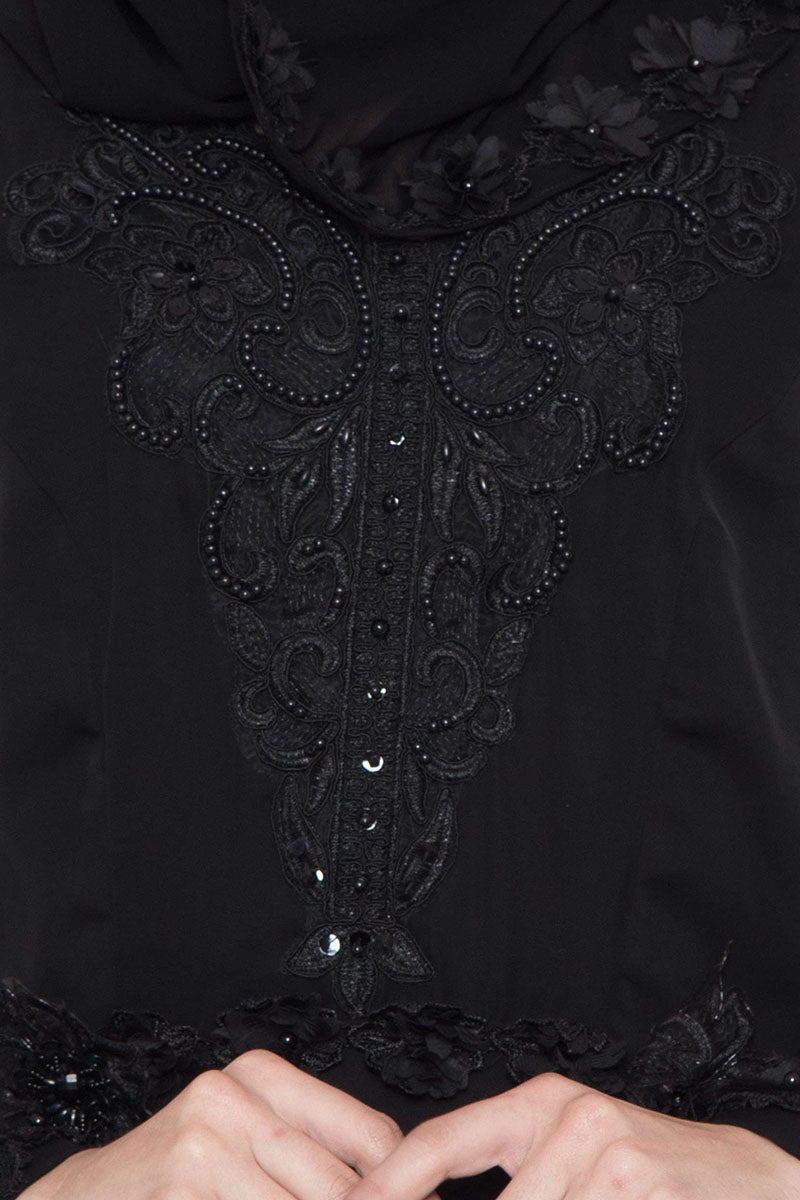 Dubai Style-Designer Abaya with intricate detailing- Black