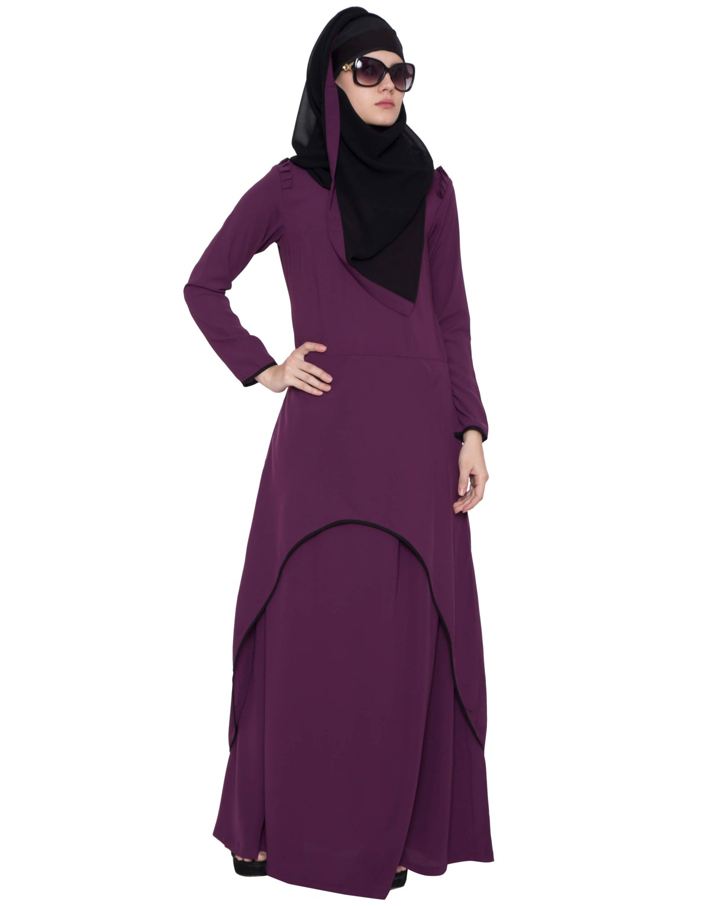 Designer Abaya with Double Layer-Purple