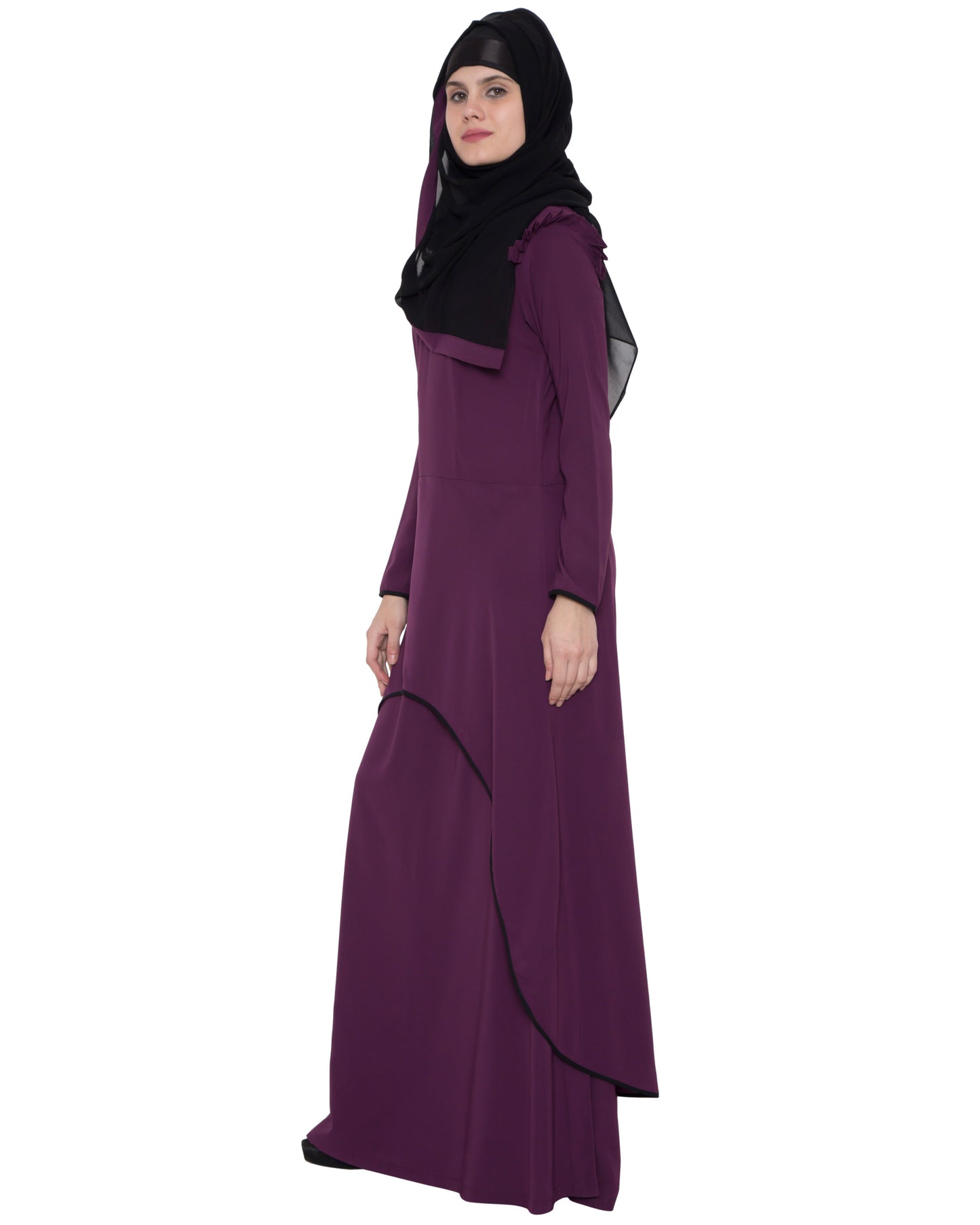 Designer Abaya with Double Layer-Purple