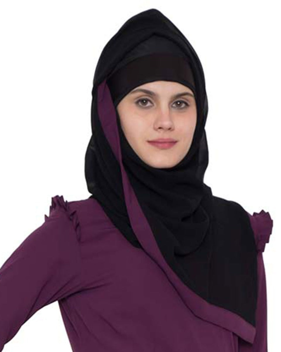 Black Georgette Hijab With Purple Color Border