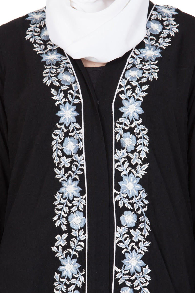Front Open Abaya With Embroidered Panels