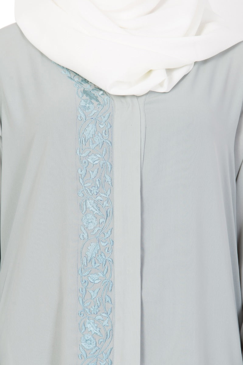 Front Open-Embroidered Abaya- Sea Green