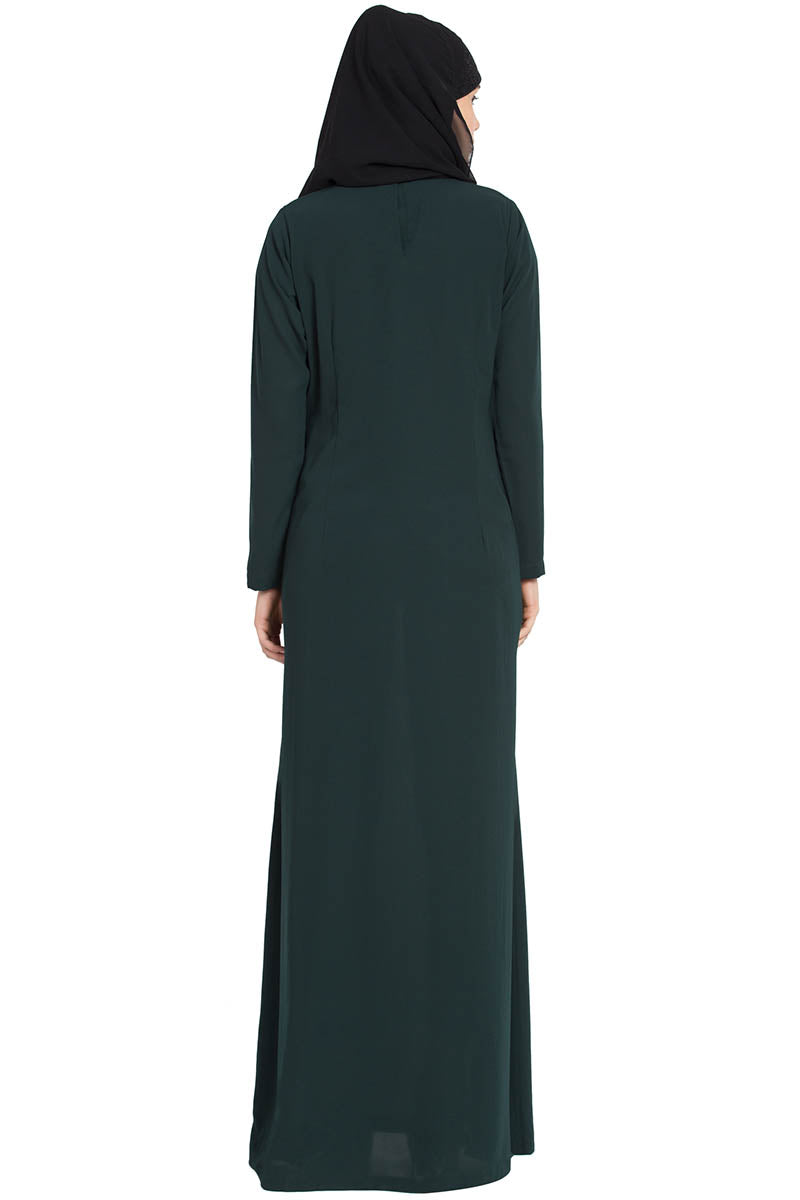 A Line Abaya | Simple Abaya with Side Pockets-Dark Green