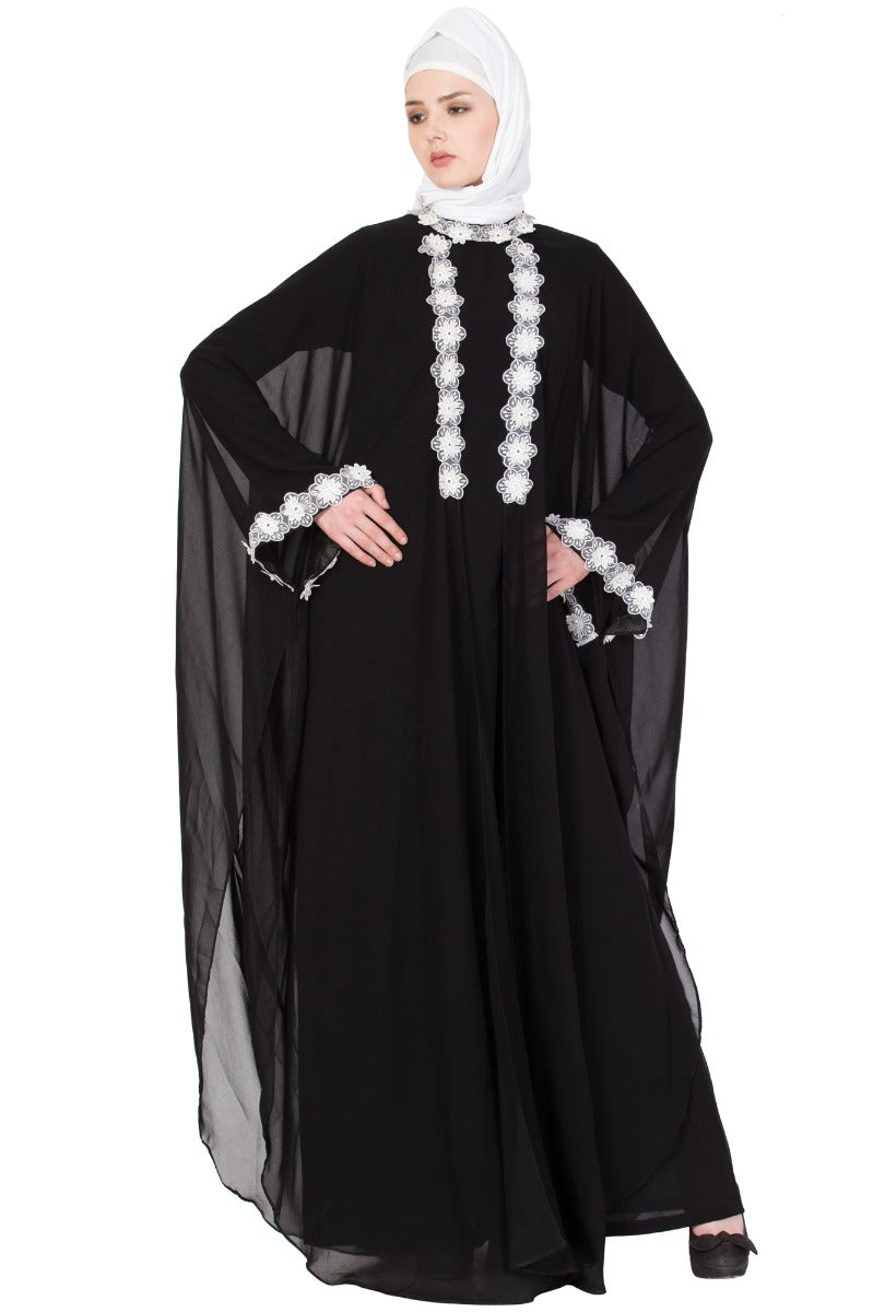 Designer Abaya Dress With Floral Lacework