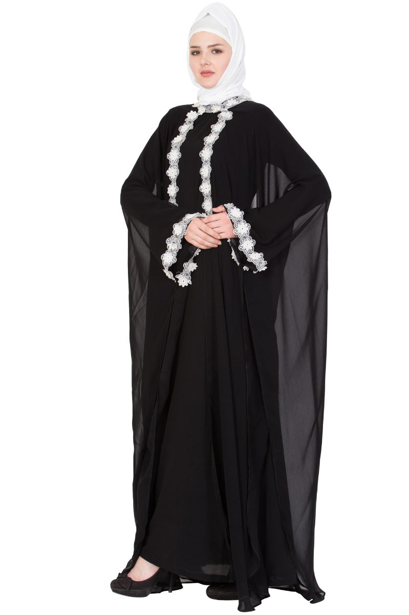 Designer Abaya Dress With Floral Lacework