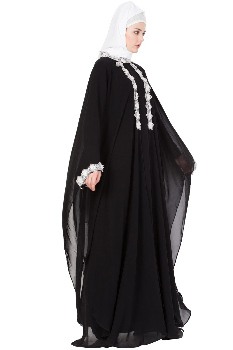 Designer Abaya Dress With Floral Lacework