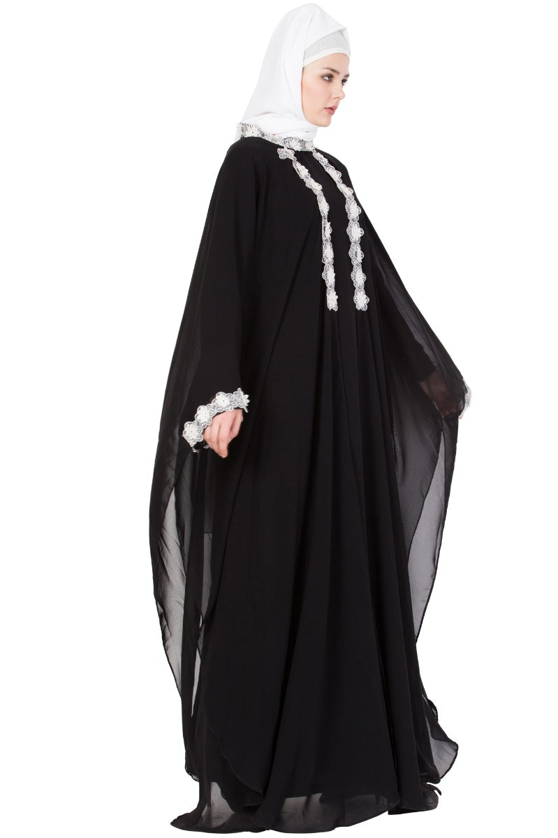 Designer Abaya Dress With Floral Lacework