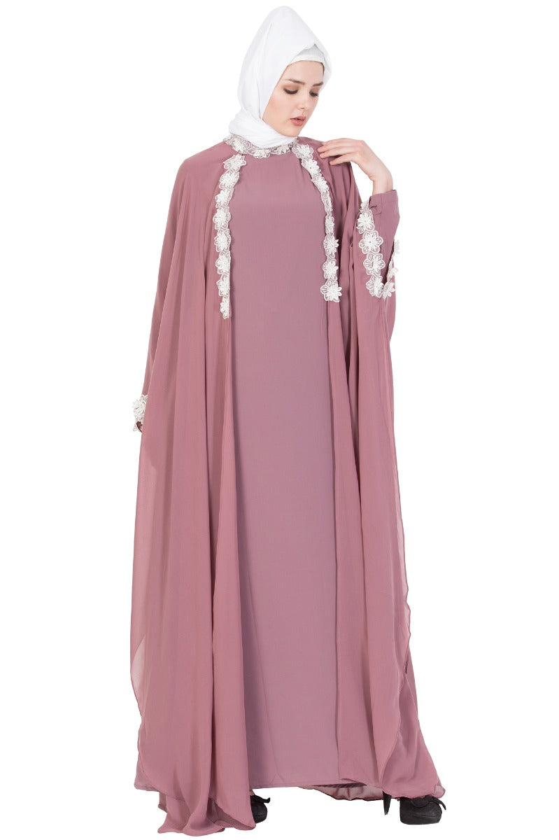 Designer Abaya Dress With Floral Lacework