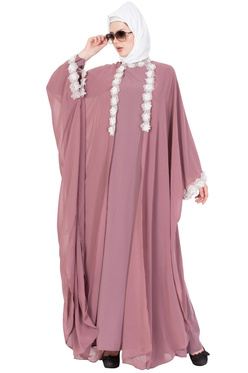Designer Abaya Dress With Floral Lacework