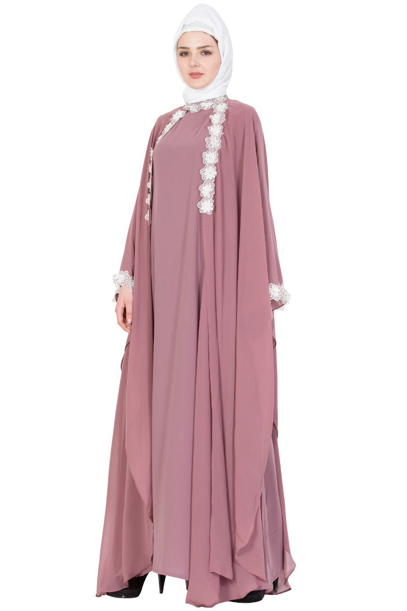 Designer Abaya Dress With Floral Lacework