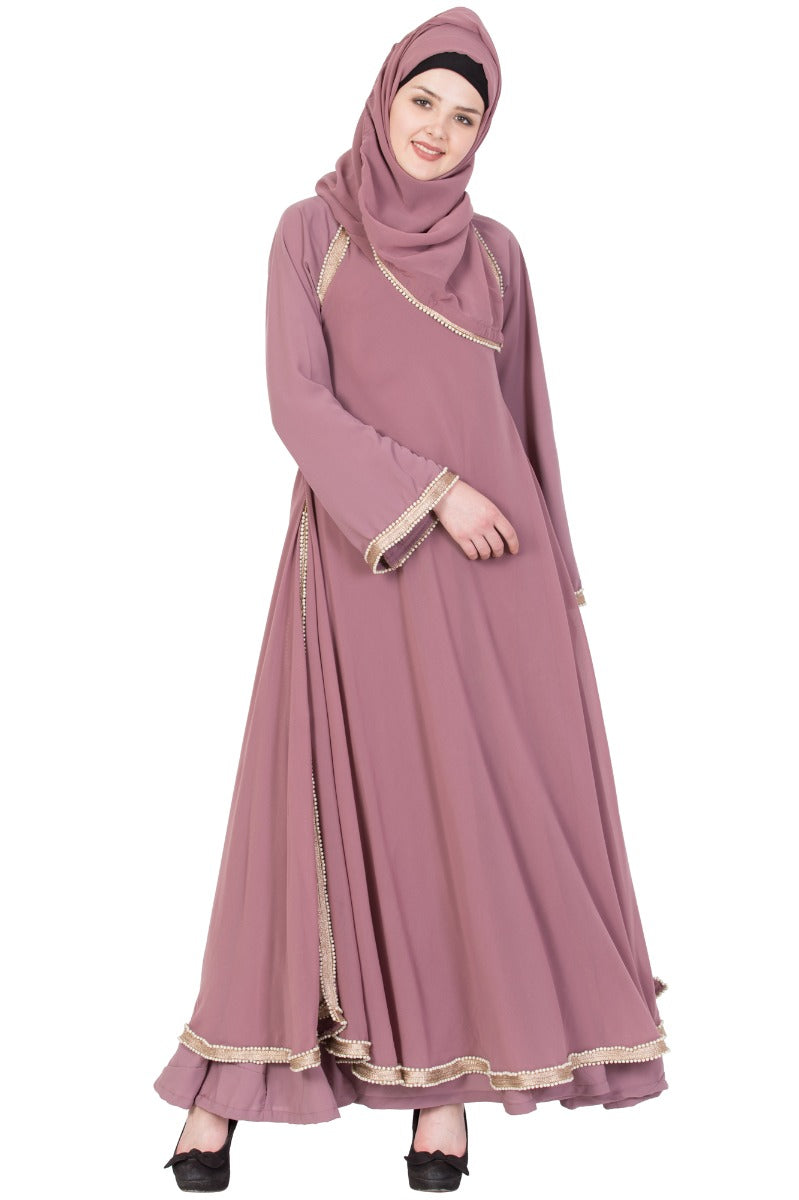 Ocassion Wear-Bridal Abaya In Layers With Pearl Lacework