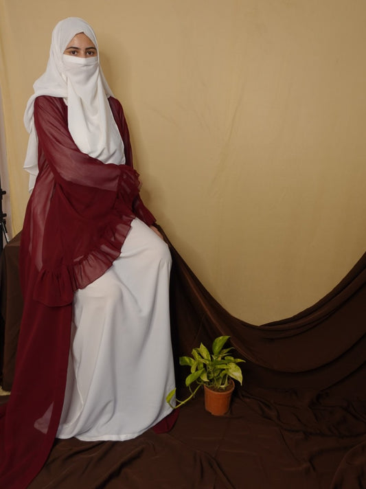 3 Pcs Set Of Modest Dress- Abaya With Shrug & Hijab