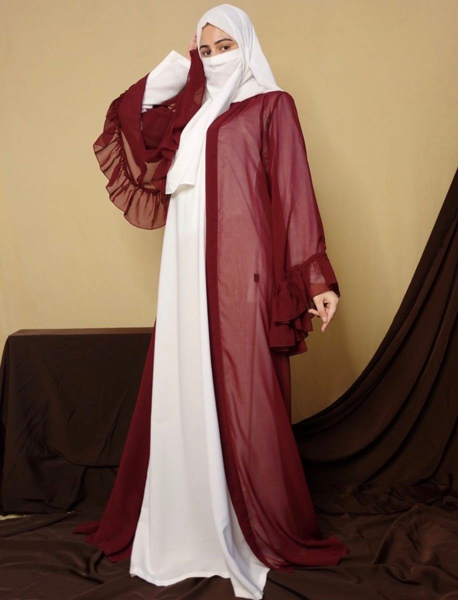 3 Pcs Set Of Modest Dress- Abaya With Shrug & Hijab