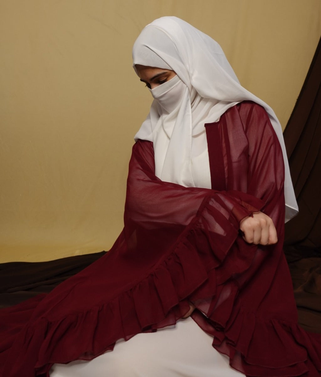 3 Pcs Set Of Modest Dress- Abaya With Shrug & Hijab