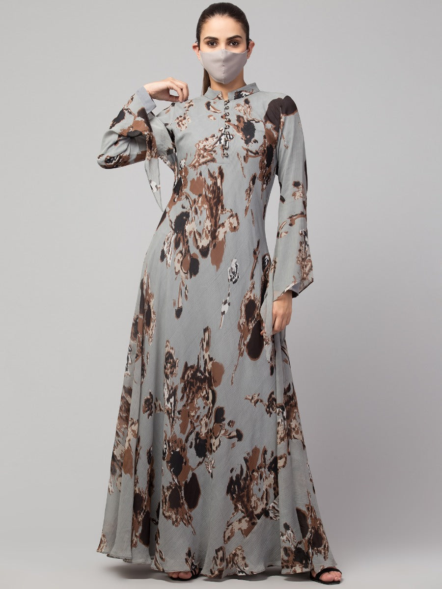 Printed Floral Dress With Umbrella Flare.