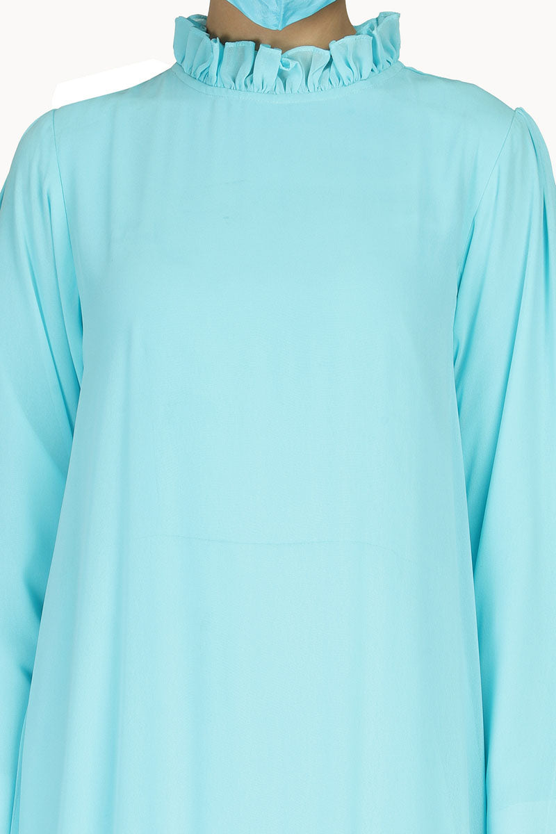 Modest Dress With Frills and Gather. Comes With Full Inner Lining.