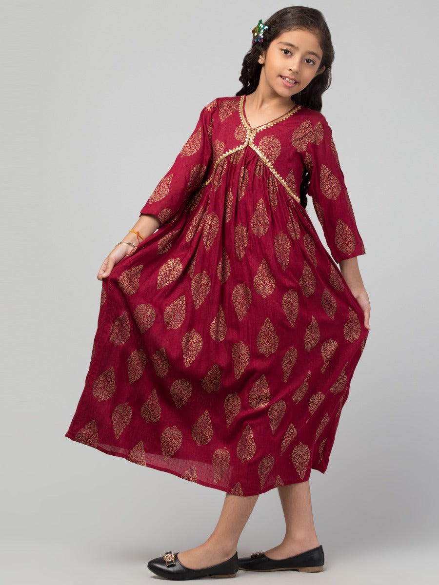 Maxi Dress For Girls In Printed Rayon Fabric