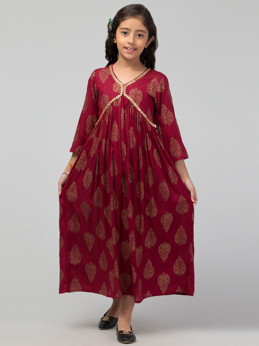 Maxi Dress For Girls In Printed Rayon Fabric