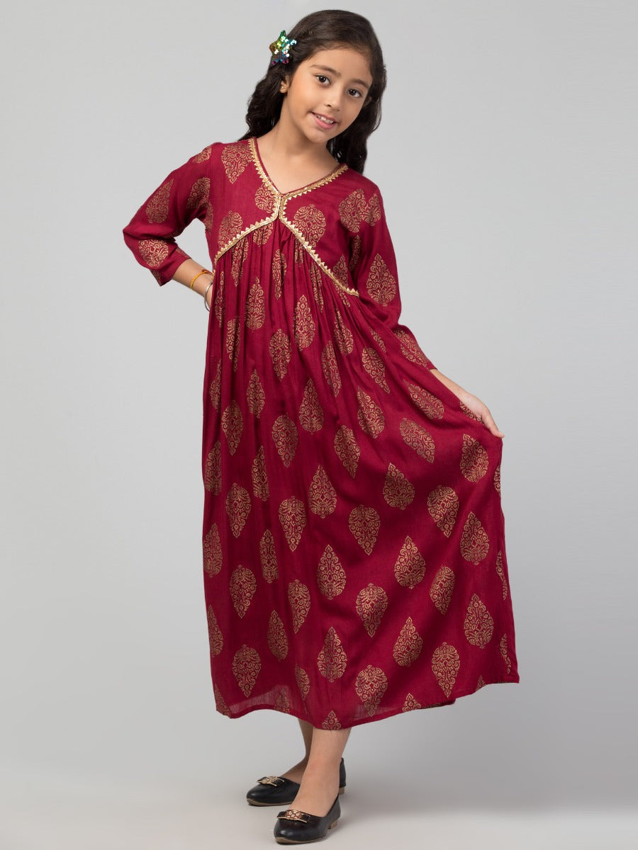Maxi Dress For Girls In Printed Rayon Fabric