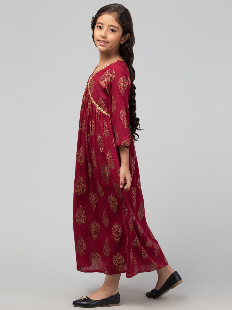 Maxi Dress For Girls In Printed Rayon Fabric