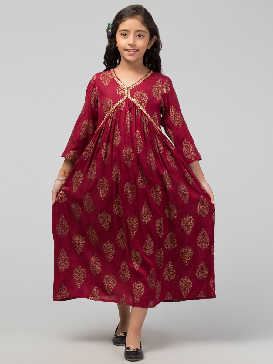 Maxi Dress For Girls In Printed Rayon Fabric