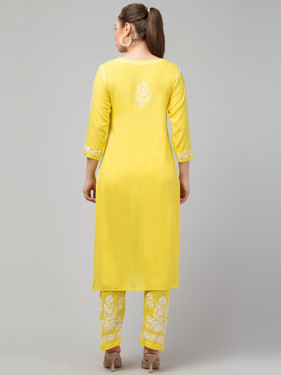 Two Pcs Suit With Hand Chikankari Work In Premium Rayon Fabric