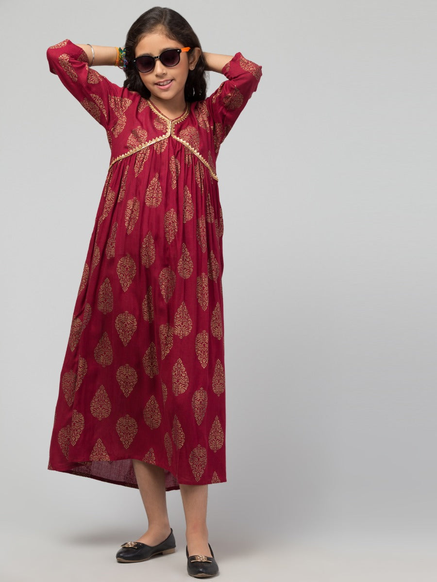 Maxi Dress For Girls In Printed Rayon Fabric