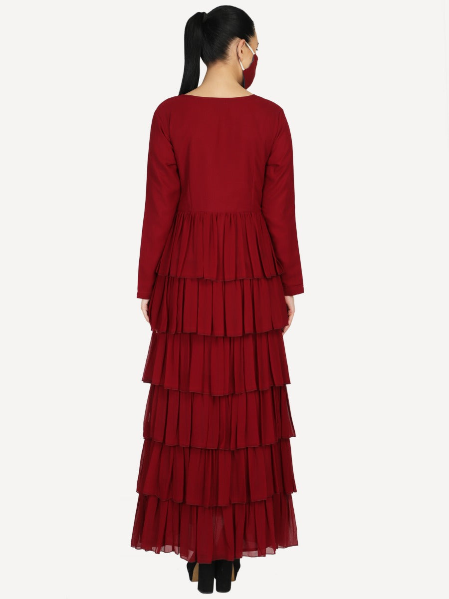 Modest Dress With Frills and Gather in Multiple Layers.