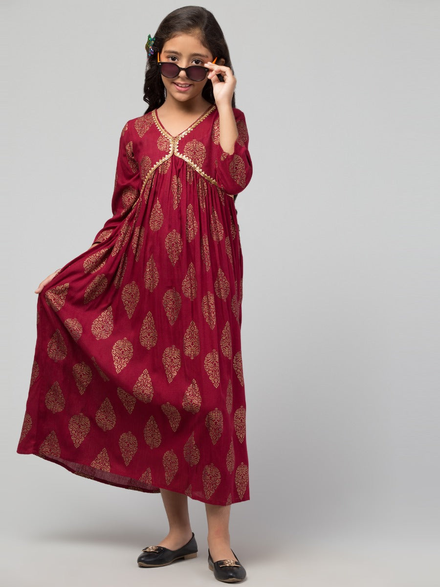 Maxi Dress For Girls In Printed Rayon Fabric