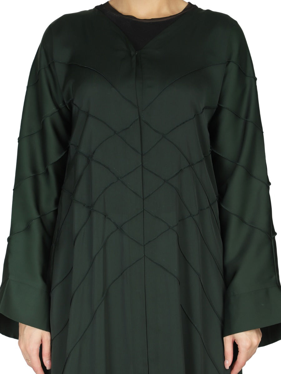 Elegant- Front Open Abaya With Criss-Crossed Pleats.