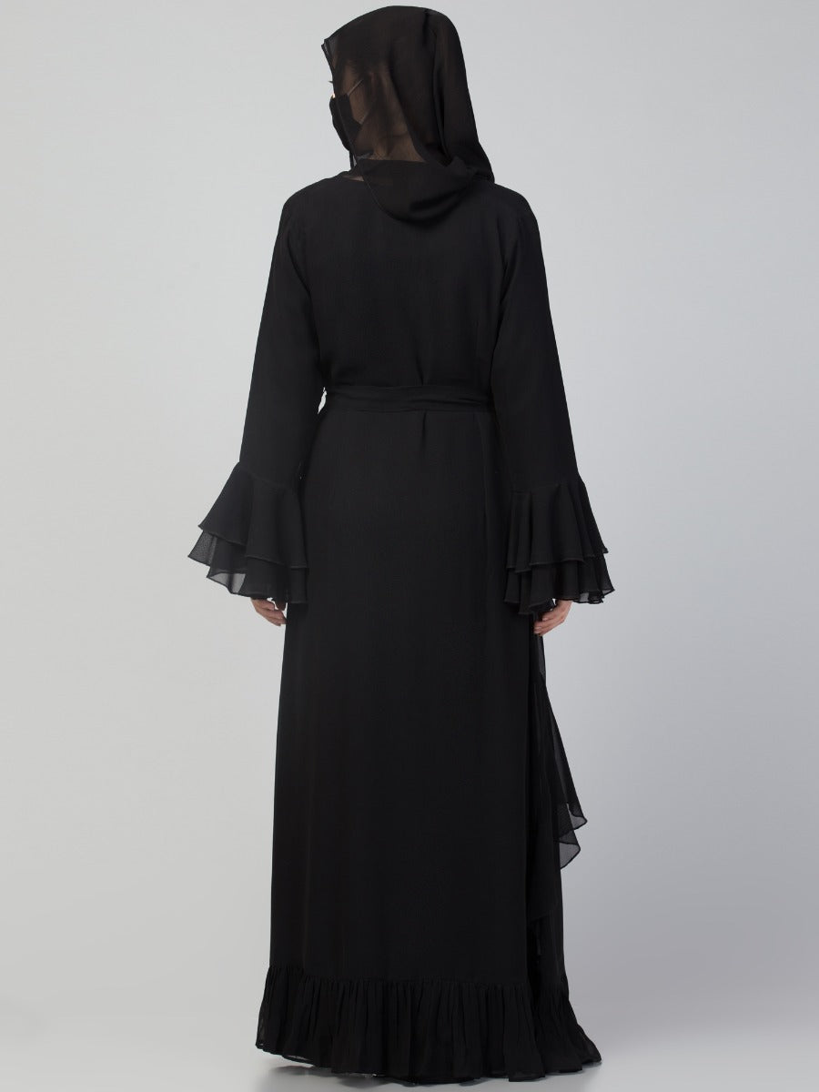 Three Pieces Set - Inner Abaya With a Designer Shrug and Stole Hijab.