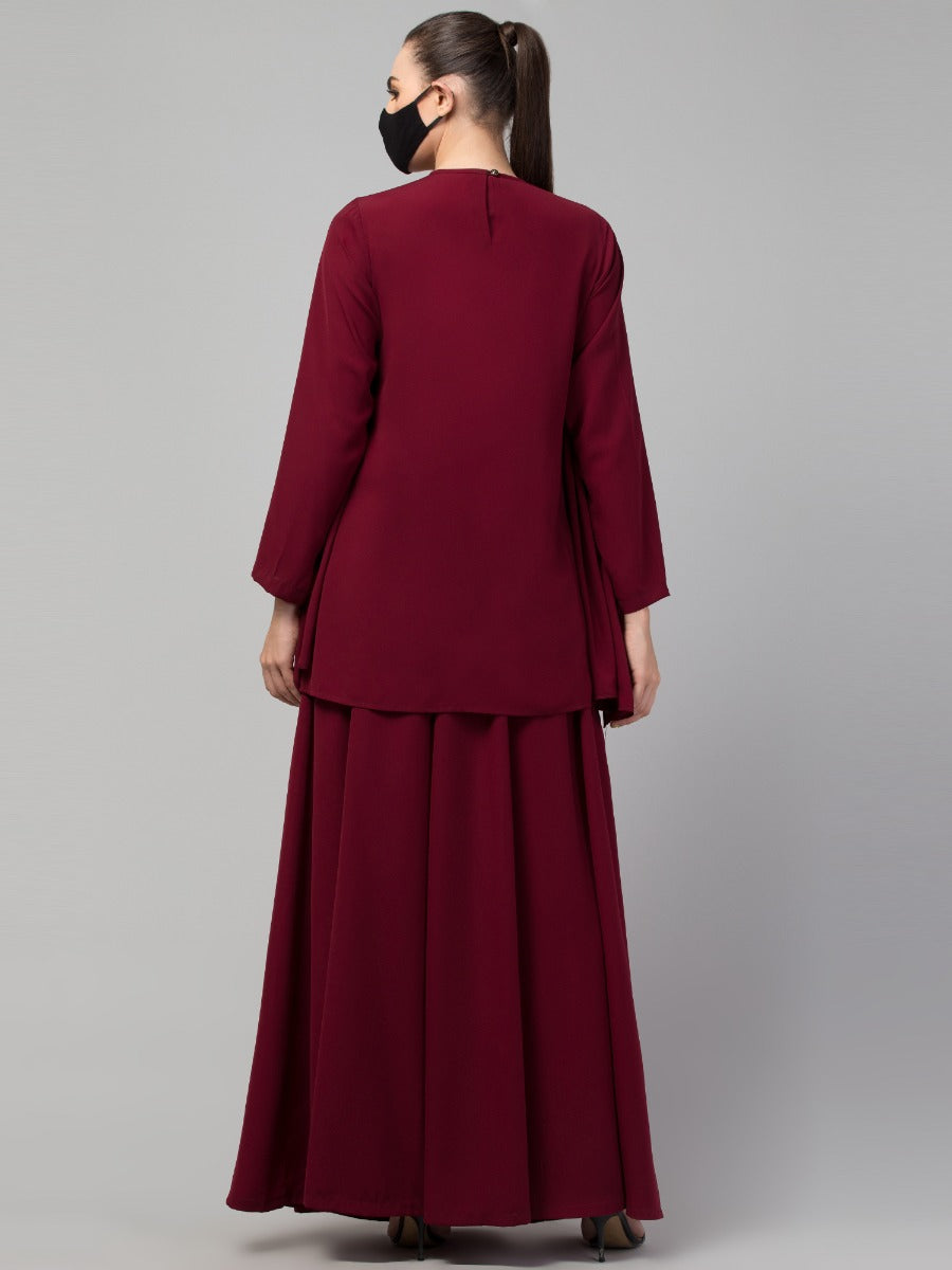 Modest Co-ord Set: Designer Loose-Fit Top with Frills and Flared Skirt, Perfect for Students and Working Women