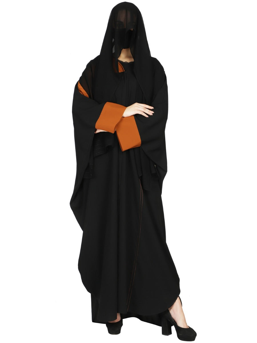 Front Open Abaya Like Kaftan With Premium Stone Embellishments. It Comes With A Matching Hijab.